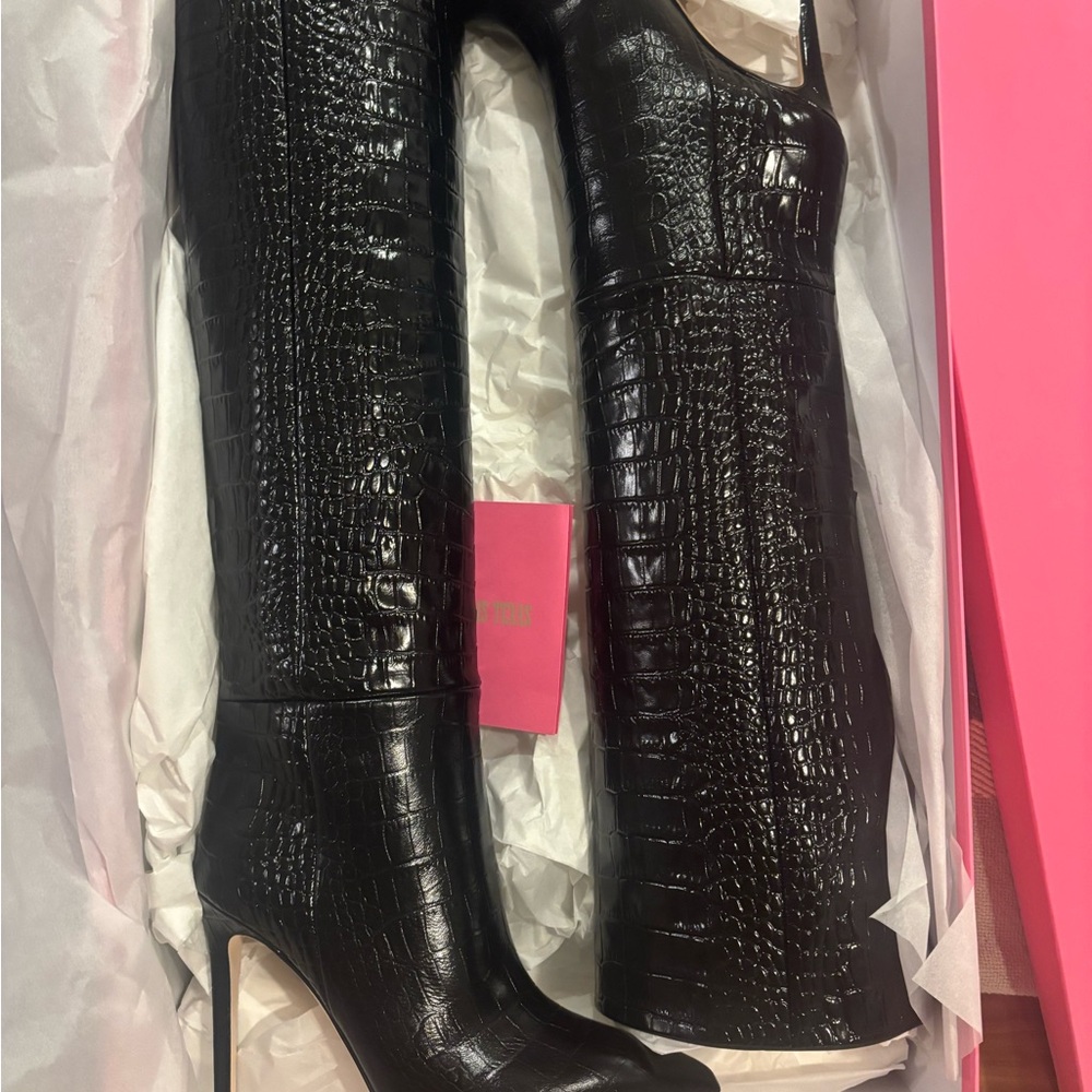Paris Texas Black Over the Knee Boots with Stiletto Heel